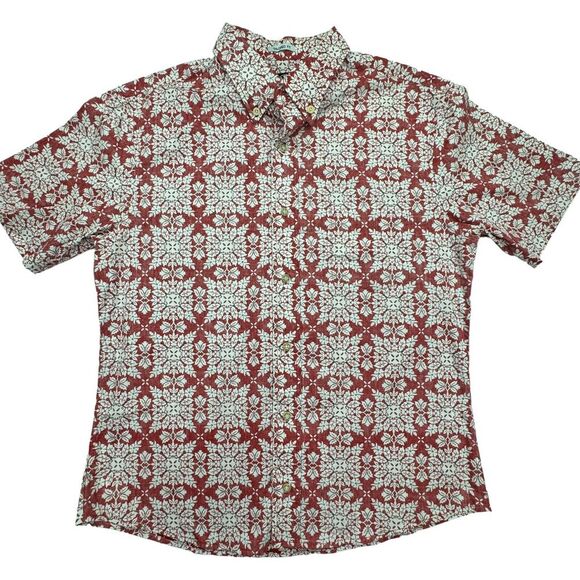 Reyn Spooner Hawaiian Shirt Mens M Red Button Down Short Sleeve Tailored Fit - Picture 1 of 7